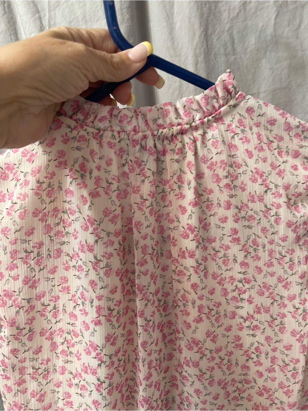 Pink Floral Ruffled Neck Blouse